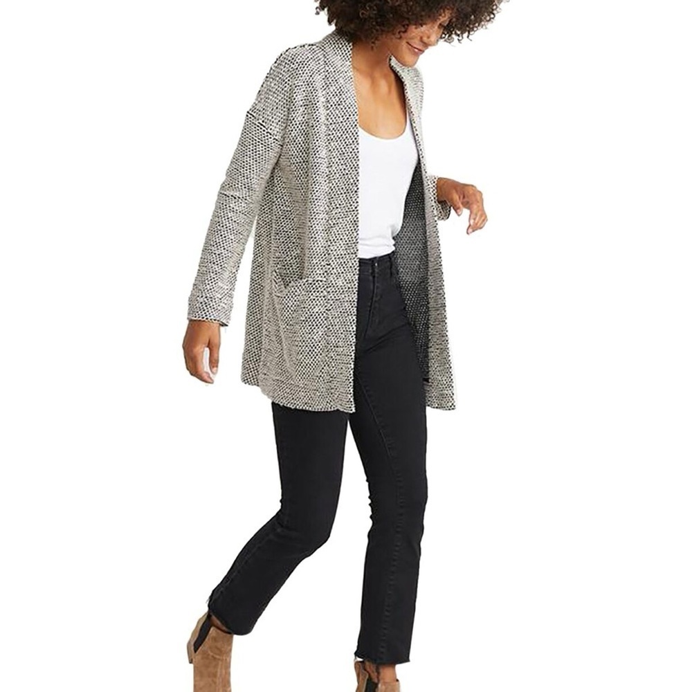 Marine Layer Birdseye Cardigan Sweater Women’s Large Knit Long Black White Layer